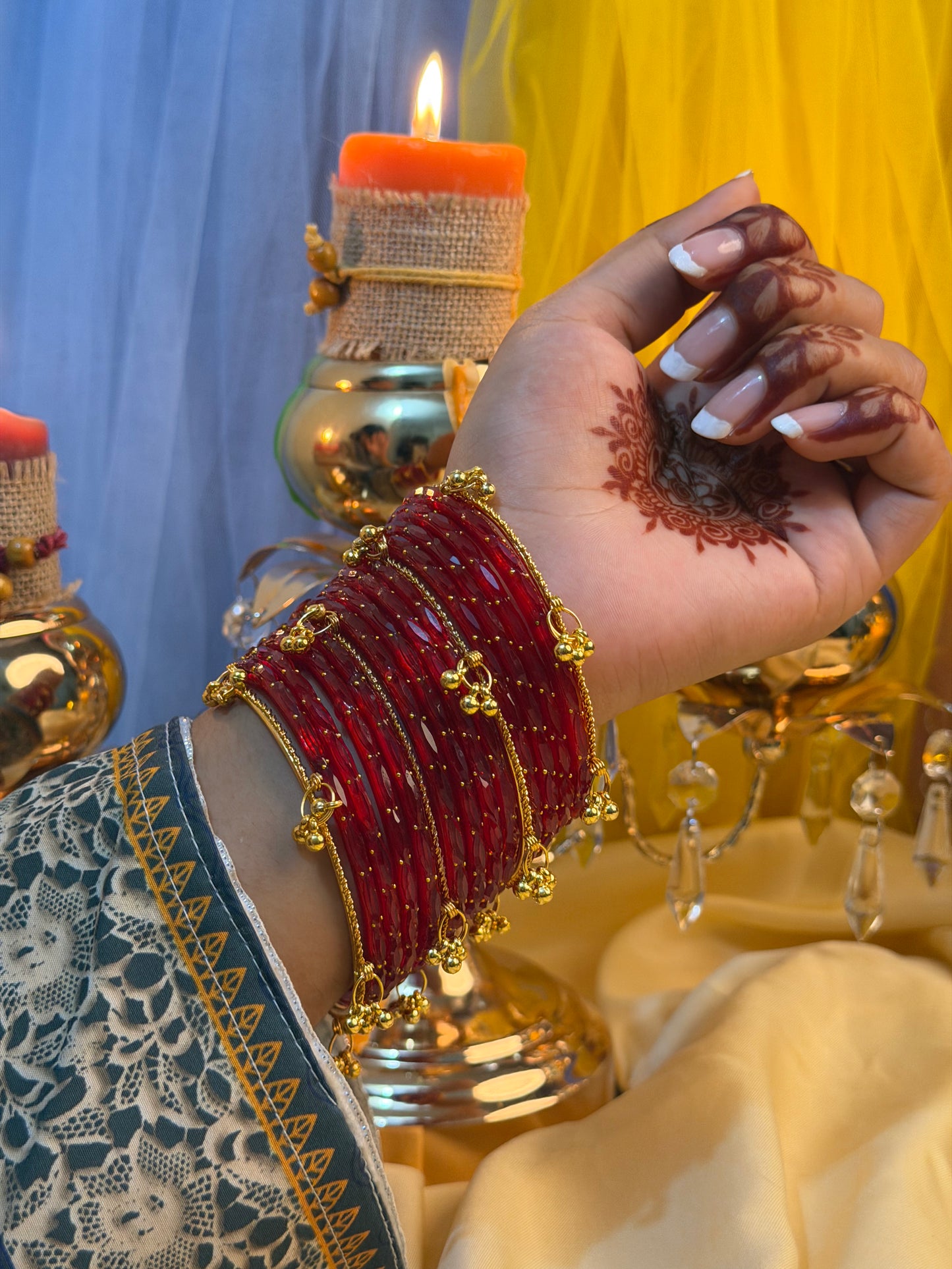 Kashmiri Jhumka Raindrop Red Bangles
