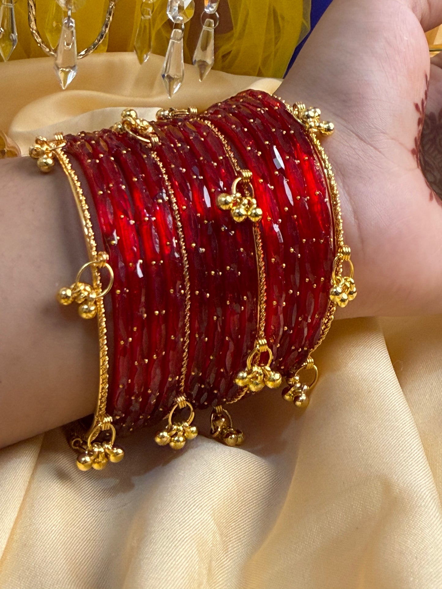 Kashmiri Jhumka Raindrop Red Bangles