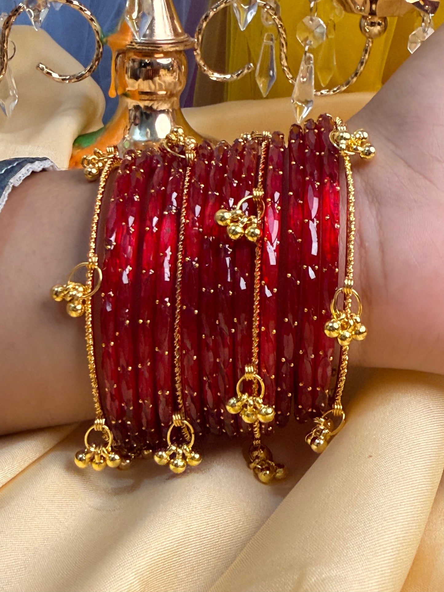 Kashmiri Jhumka Raindrop Red Bangles