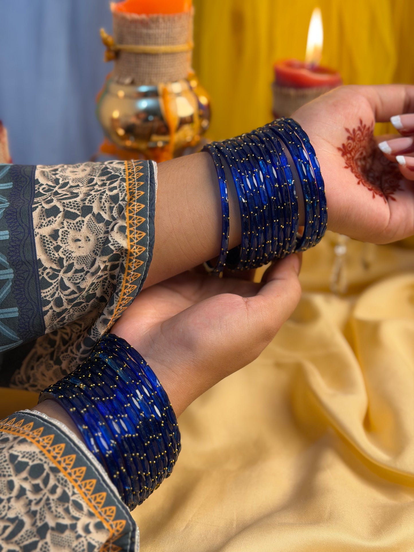 Kashmiri  Raindrop Royal Blue  Bangles