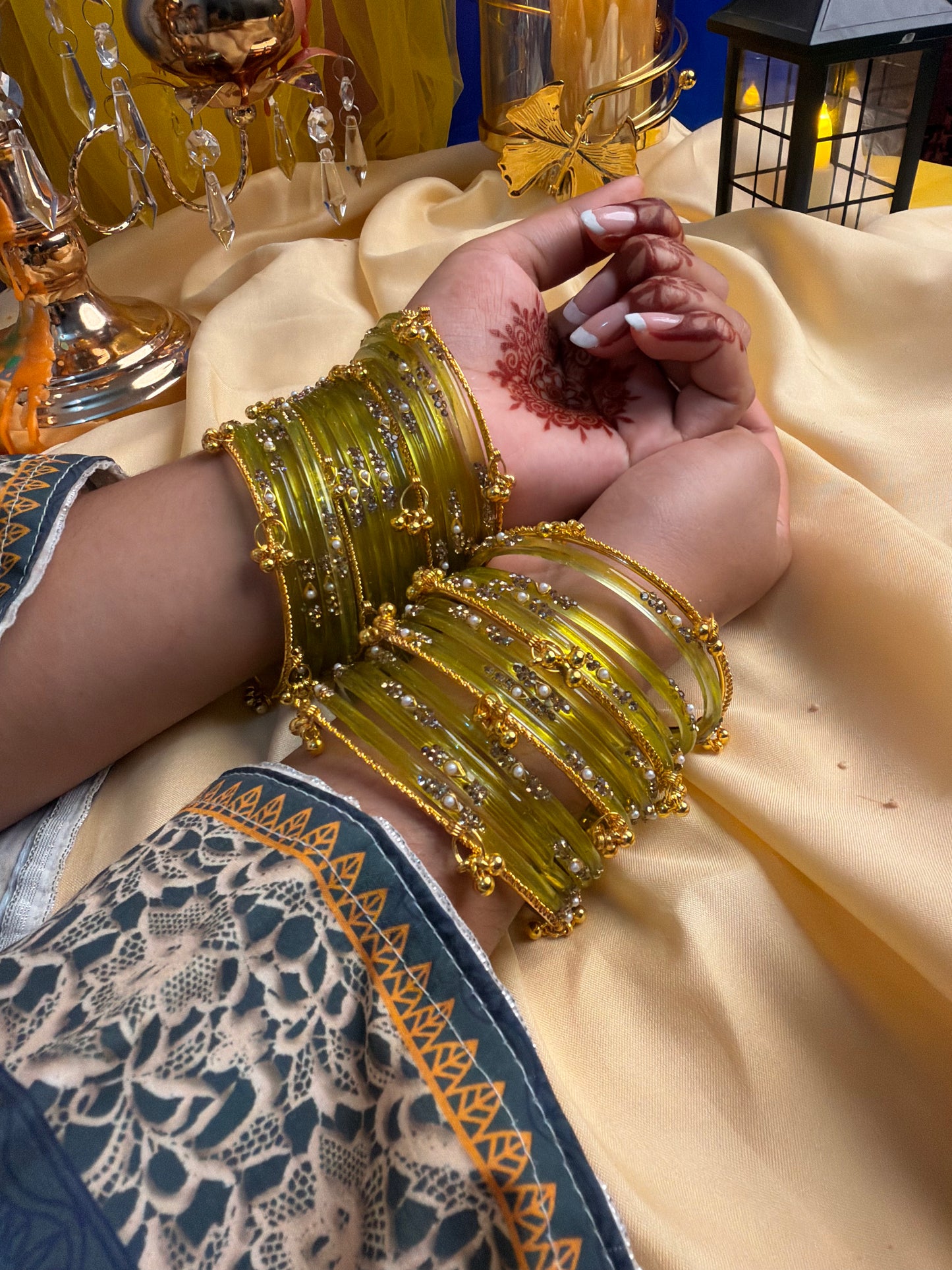 Kashmiri  Jhumka Olive Green  Bangles Set