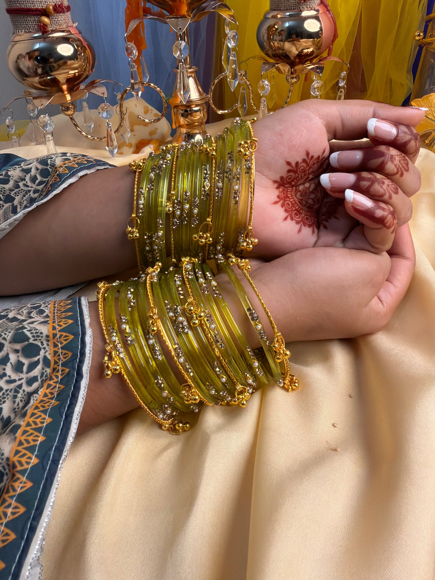 Kashmiri  Jhumka Olive Green  Bangles Set