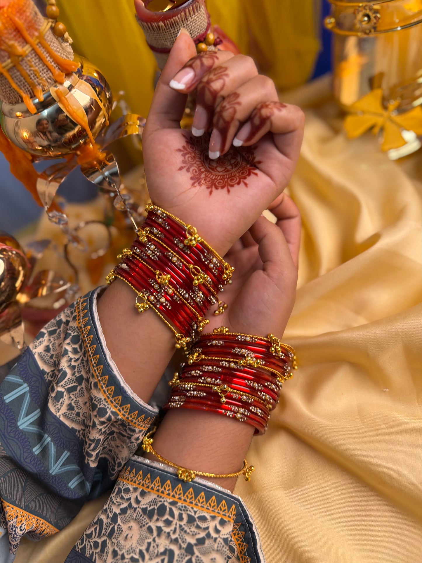 Kashmiri  Jhumka Red Bangle Set