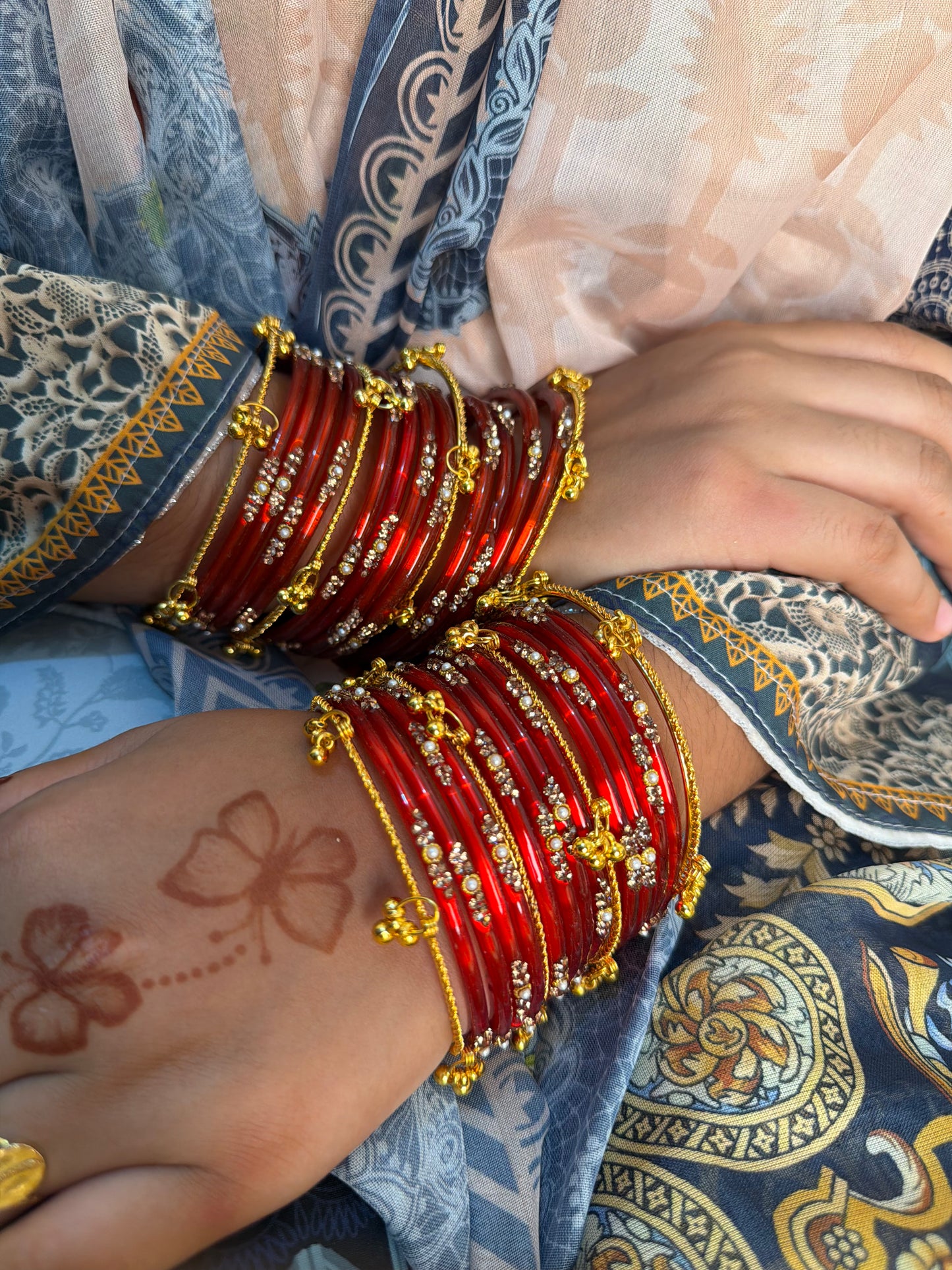 Kashmiri  Jhumka Red Bangle Set