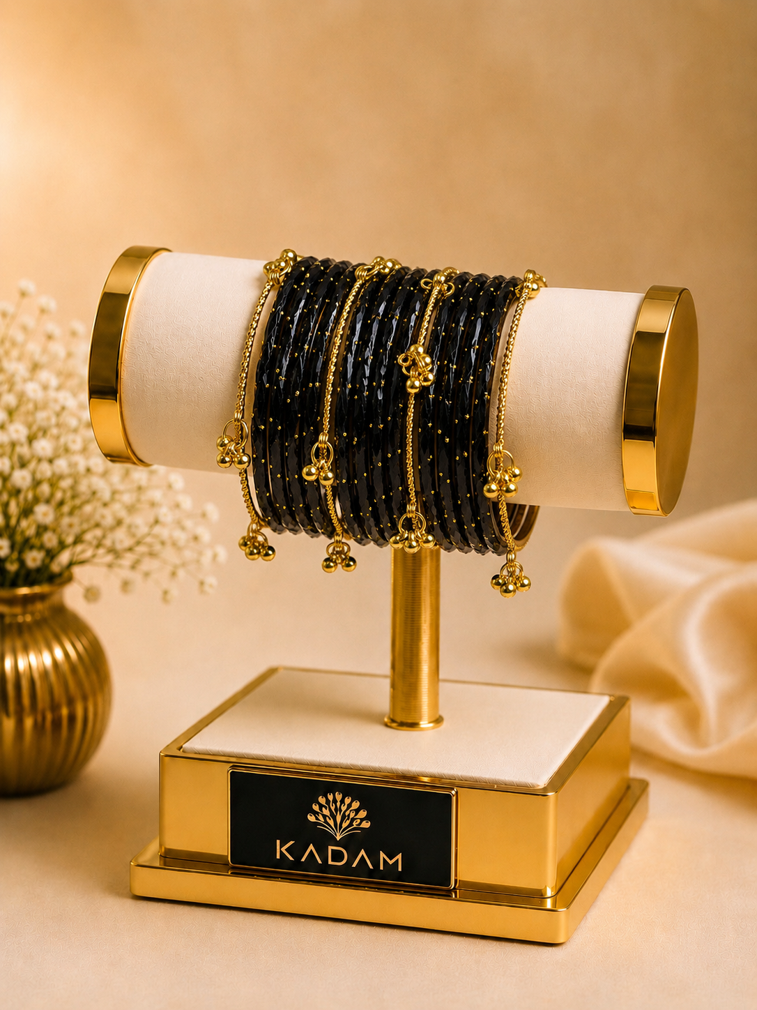 Kashmiri Raindrop black with Ghunghroo bangles set.