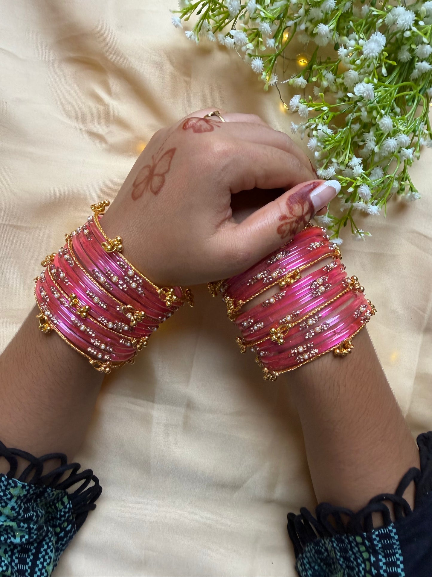 Kashmiri Pink Jhumka Bangles Set