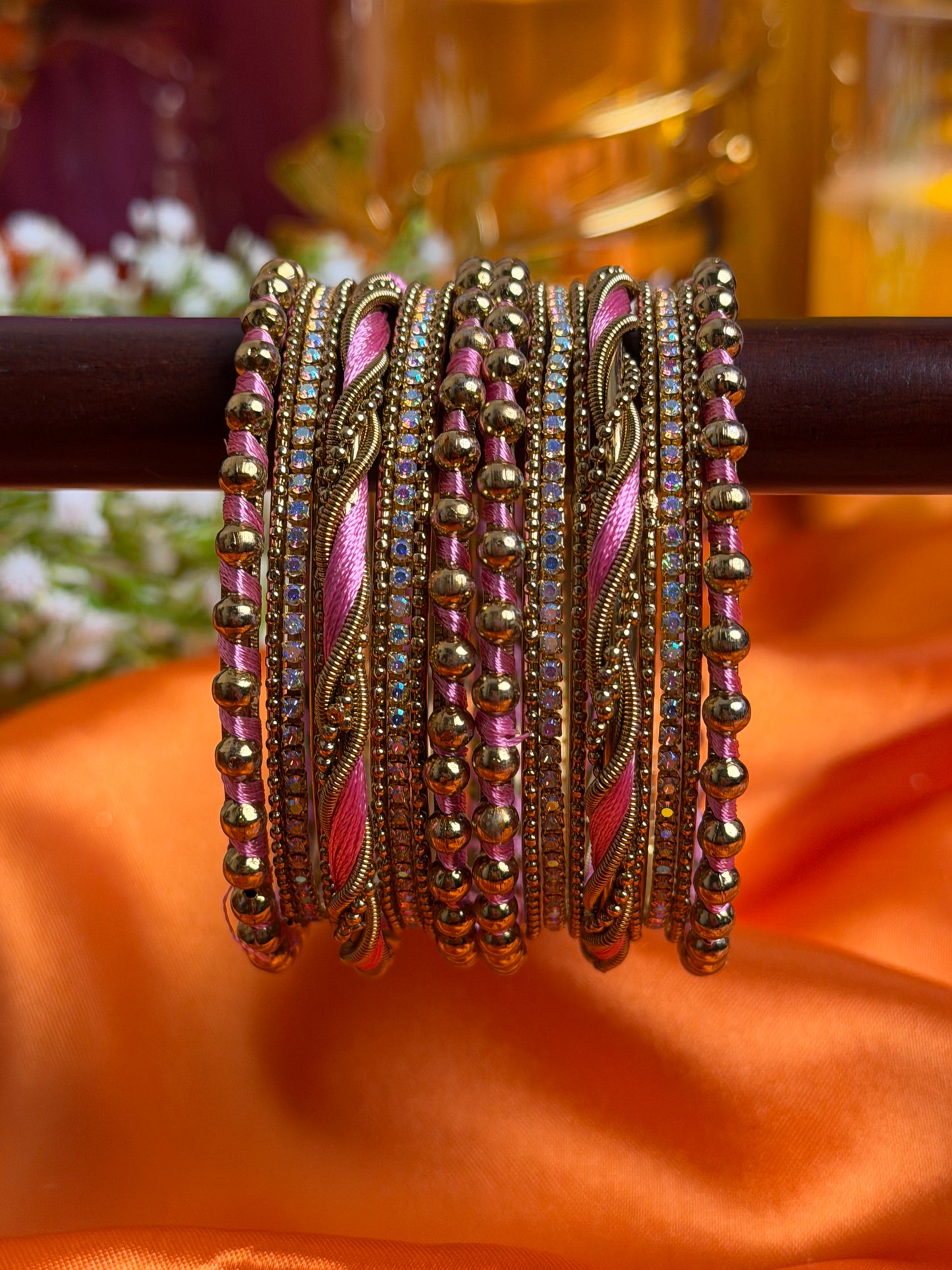 Ivory Luxe Metal Blush Pink Bangles Set