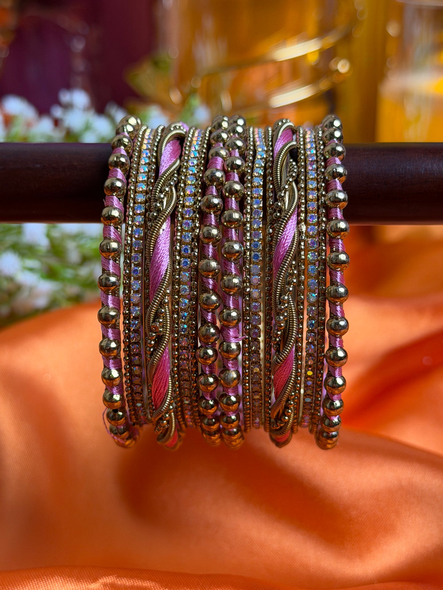 Ivory Luxe Metal Blush Pink Bangles Set