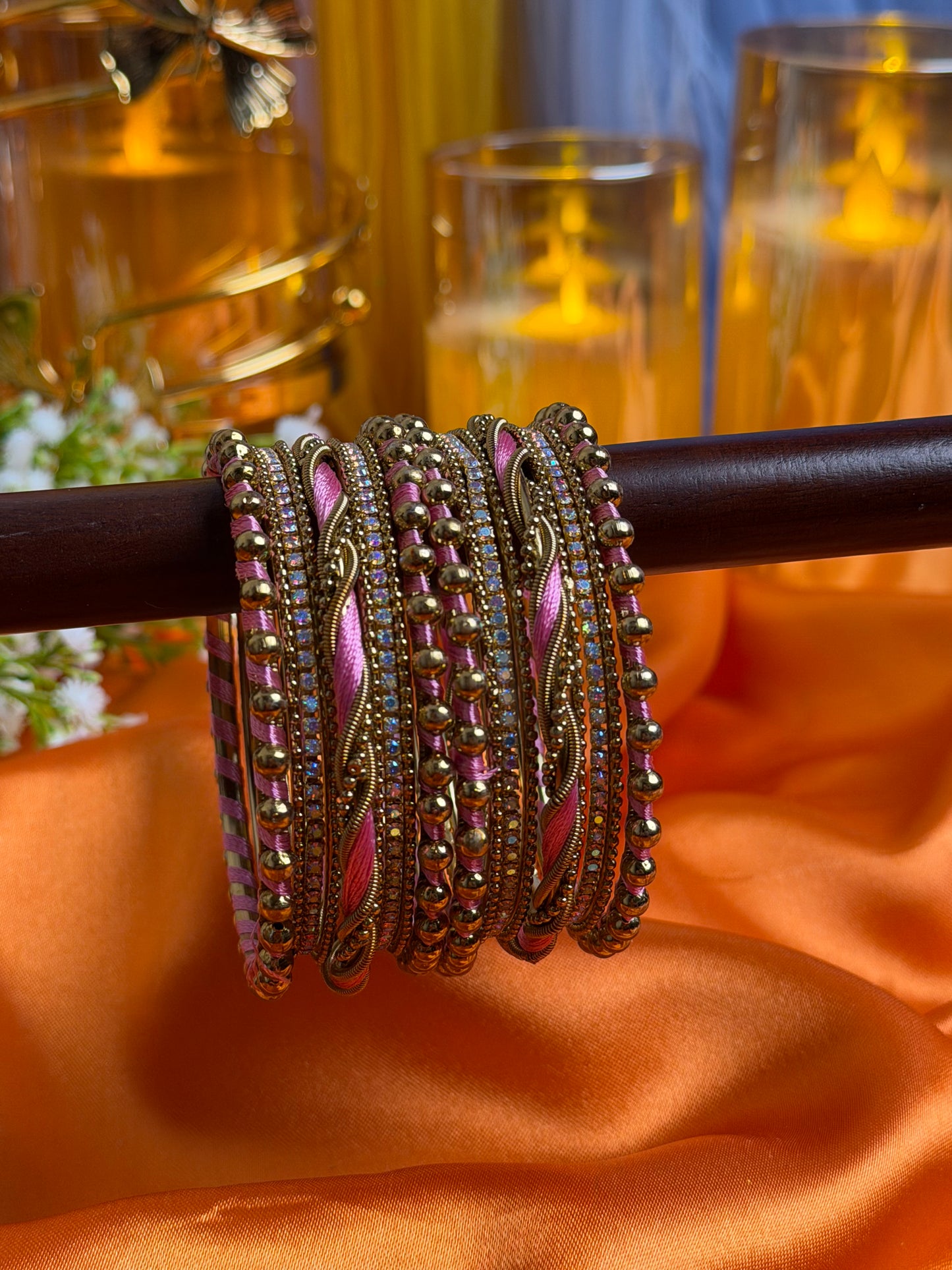 Ivory Luxe Metal Blush Pink Bangles Set