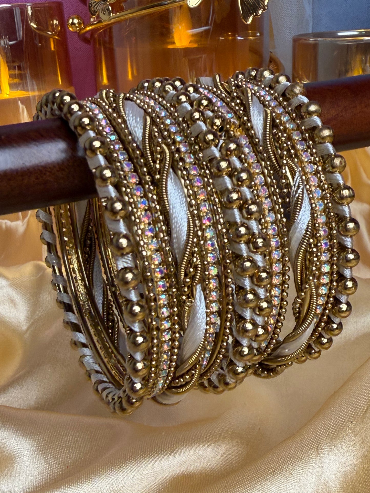 Ivory Luxe Metal White Bangles