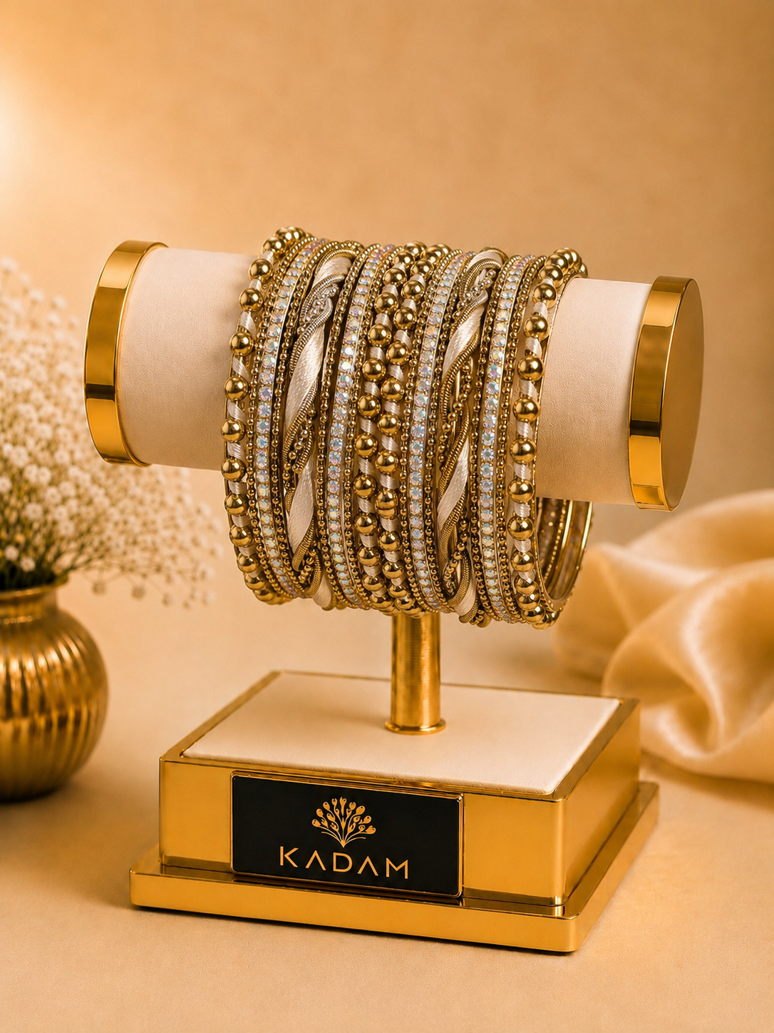 Ivory Luxe Metal White Bangles
