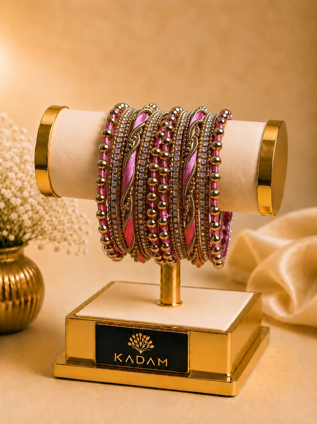 Ivory Luxe Metal Blush Pink Bangles Set