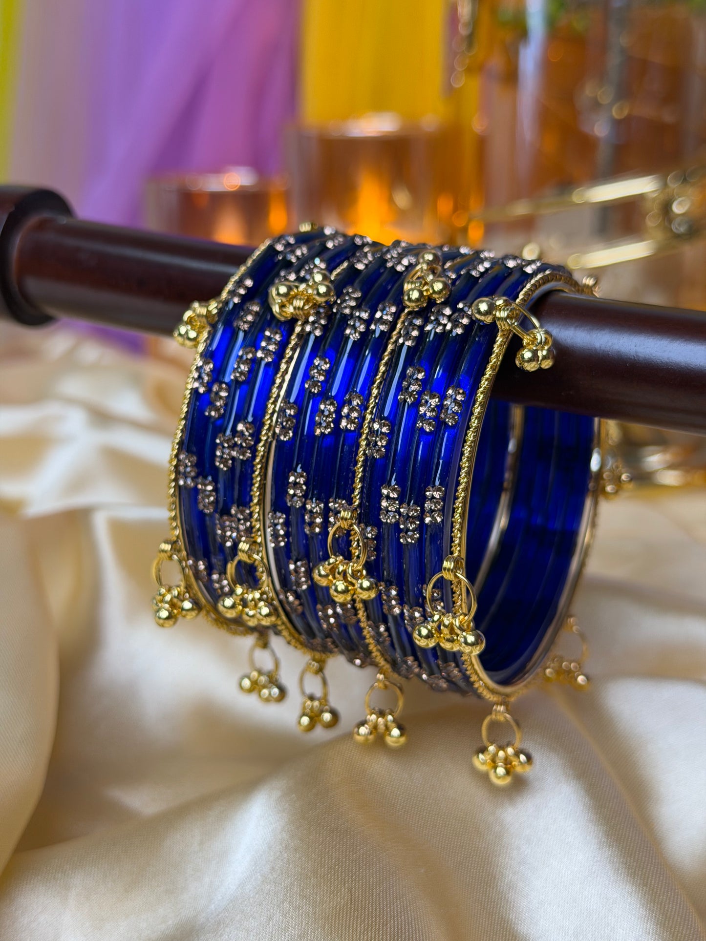 Kashmiri Royal Azure Blue Festival Glow Ghungroo Bangles