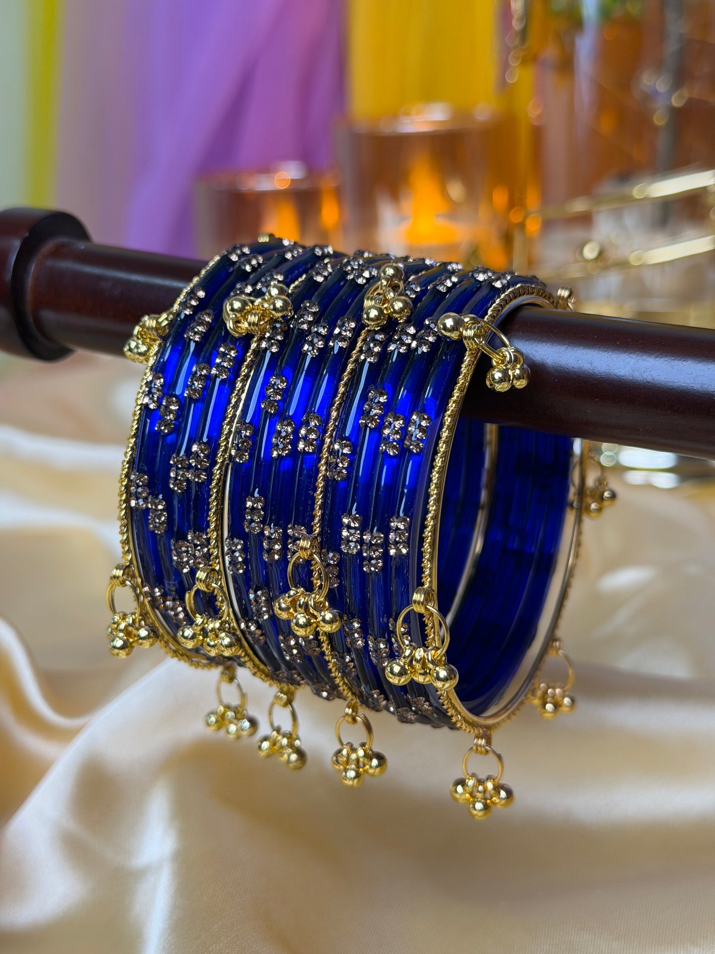Kashmiri Royal Azure Blue Festival Glow Ghungroo Bangles