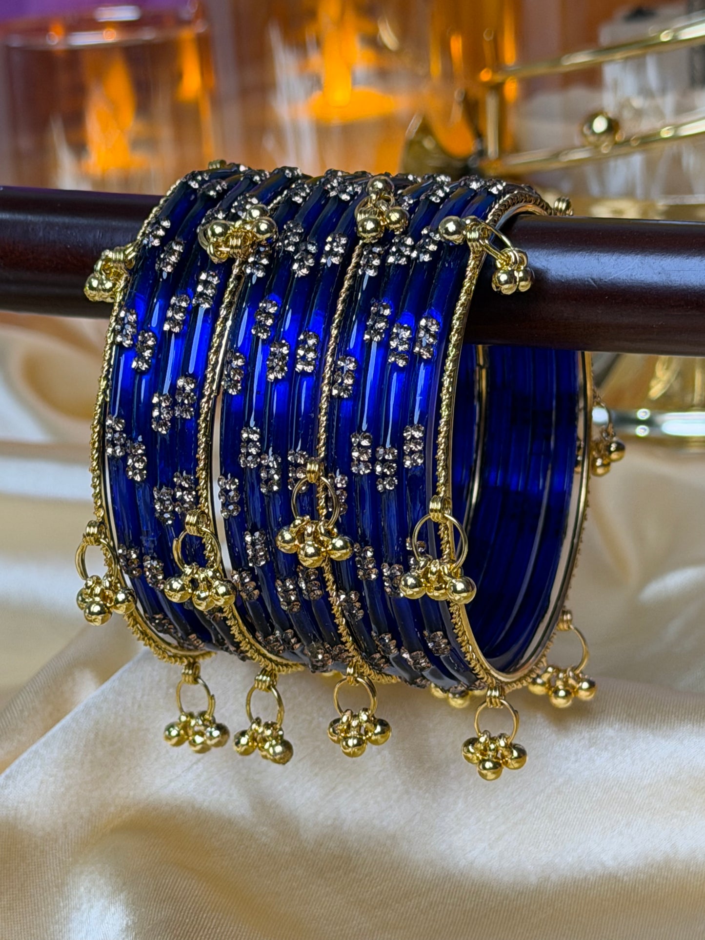 Kashmiri Royal Azure Blue Festival Glow Ghungroo Bangles