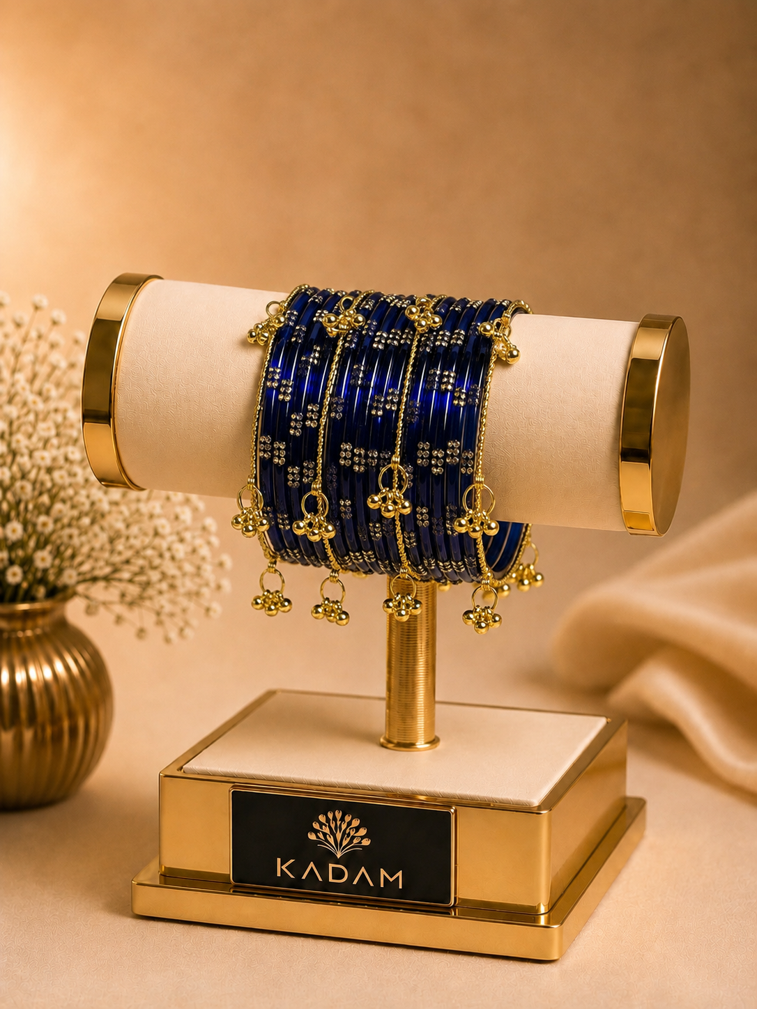 Kashmiri Royal Azure Blue Festival Glow Ghungroo Bangles
