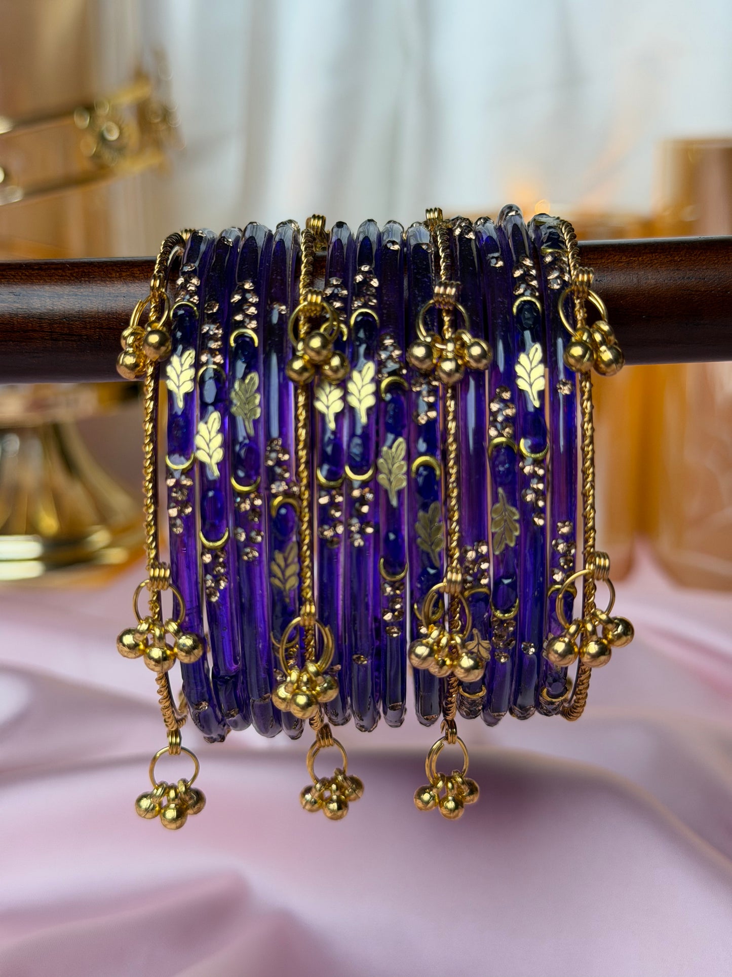 Kashmiri bangles Royal Sapphire Blue Golden Leaf ghungroo Bangles