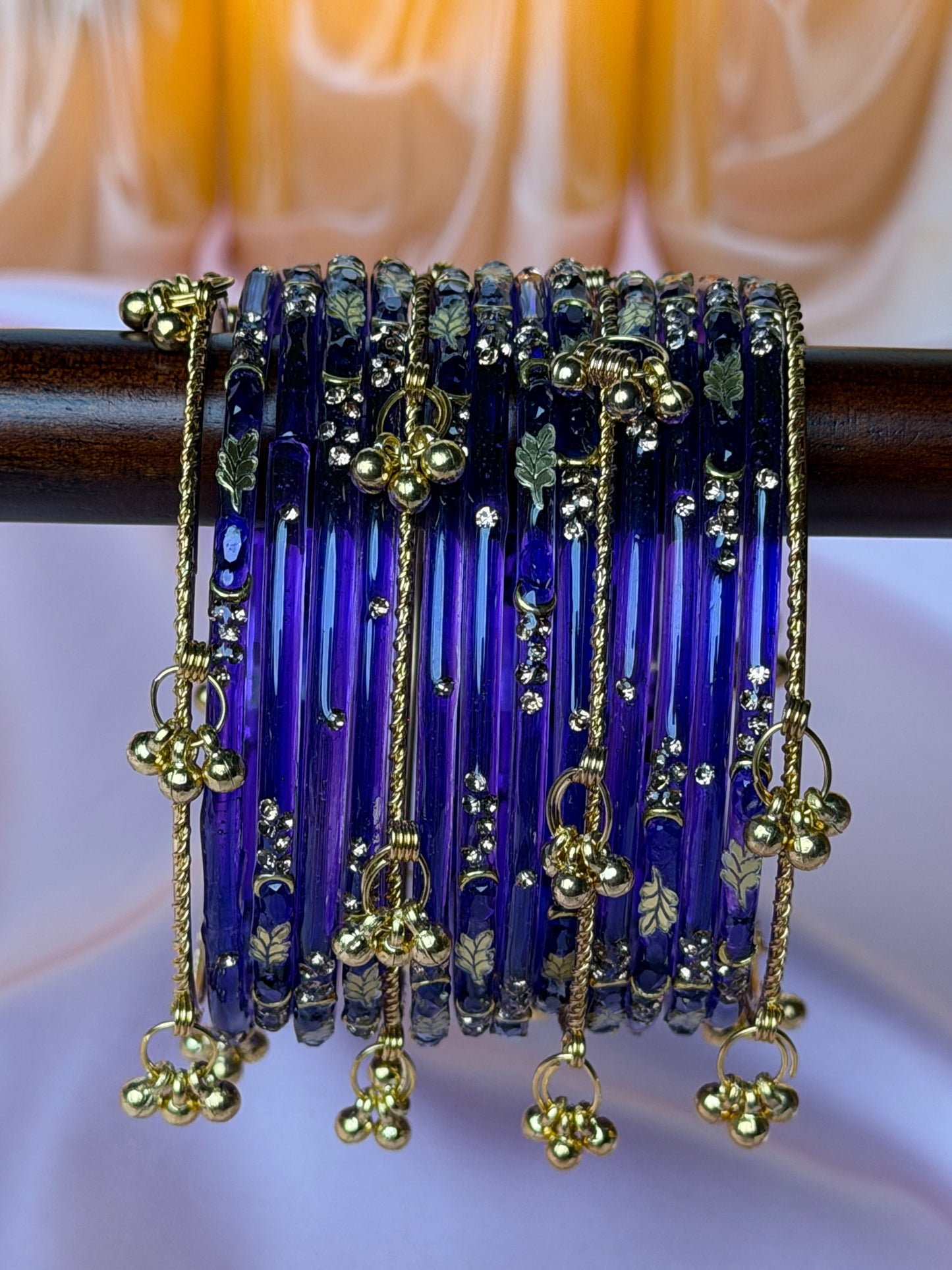 Kashmiri bangles Royal Sapphire Blue Golden Leaf ghungroo Bangles