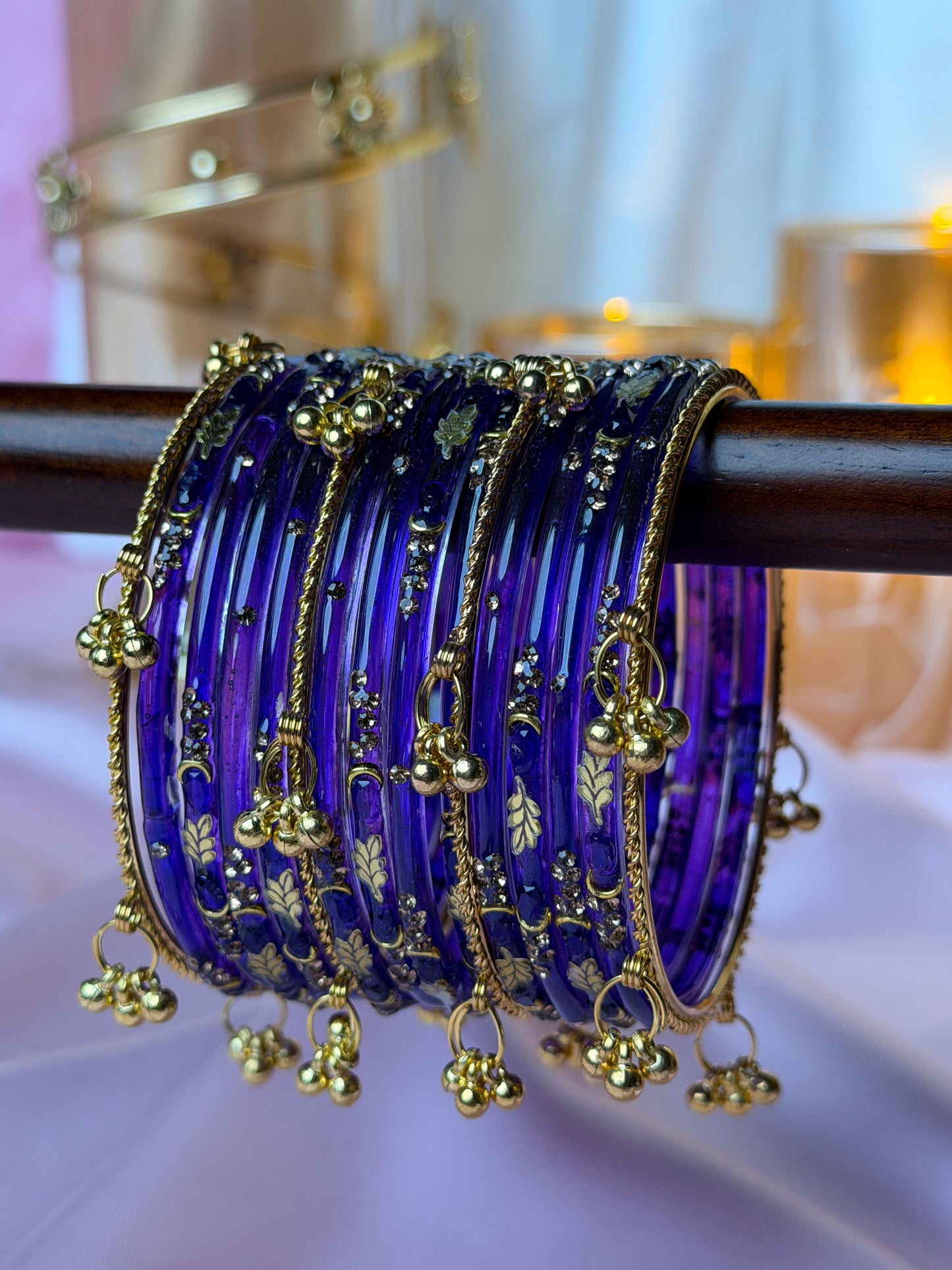 Kashmiri bangles Royal Sapphire Blue Golden Leaf ghungroo Bangles