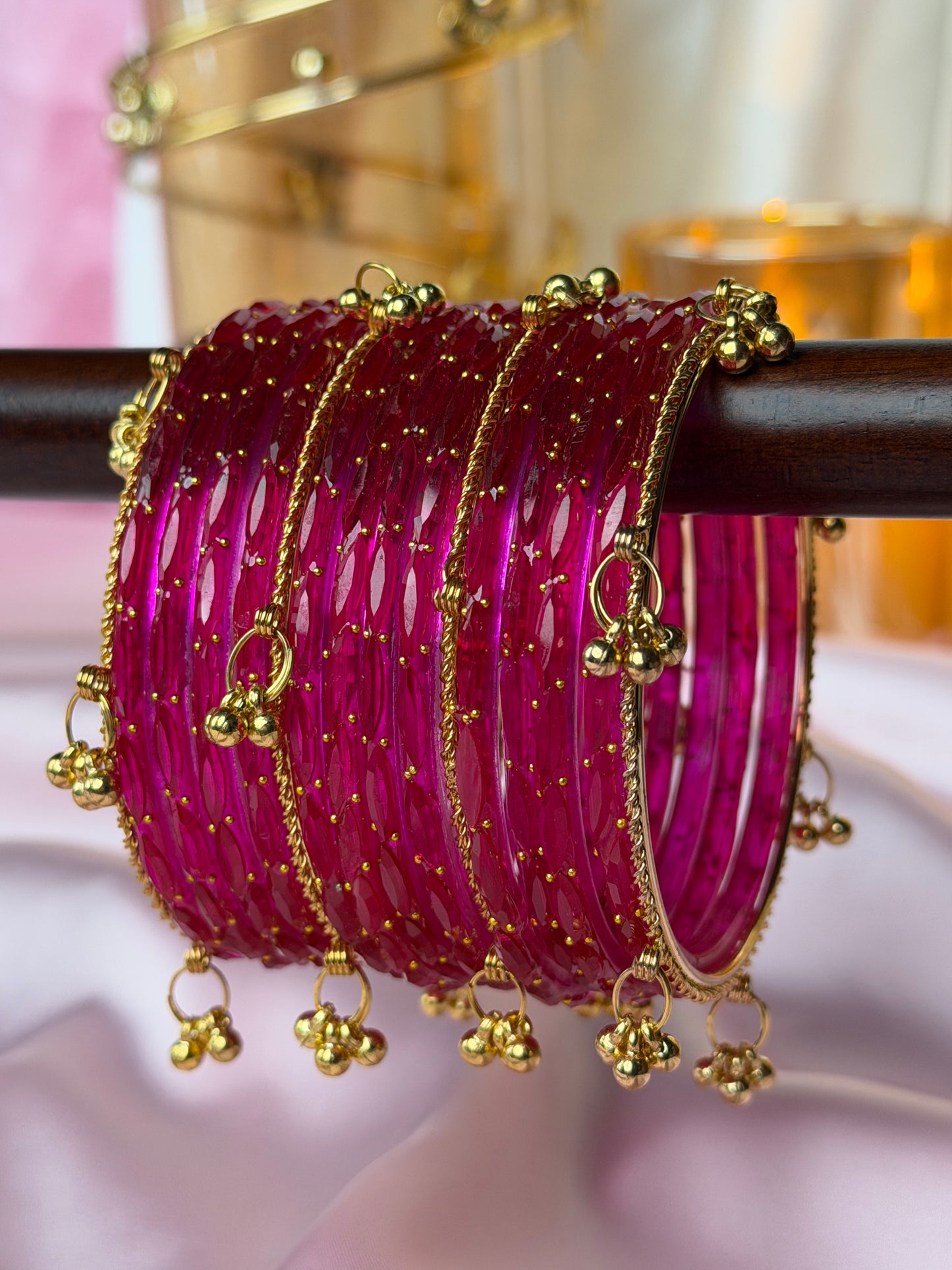 Kashmiri Royal Raspberry Raindrop Ghungroo Bangles