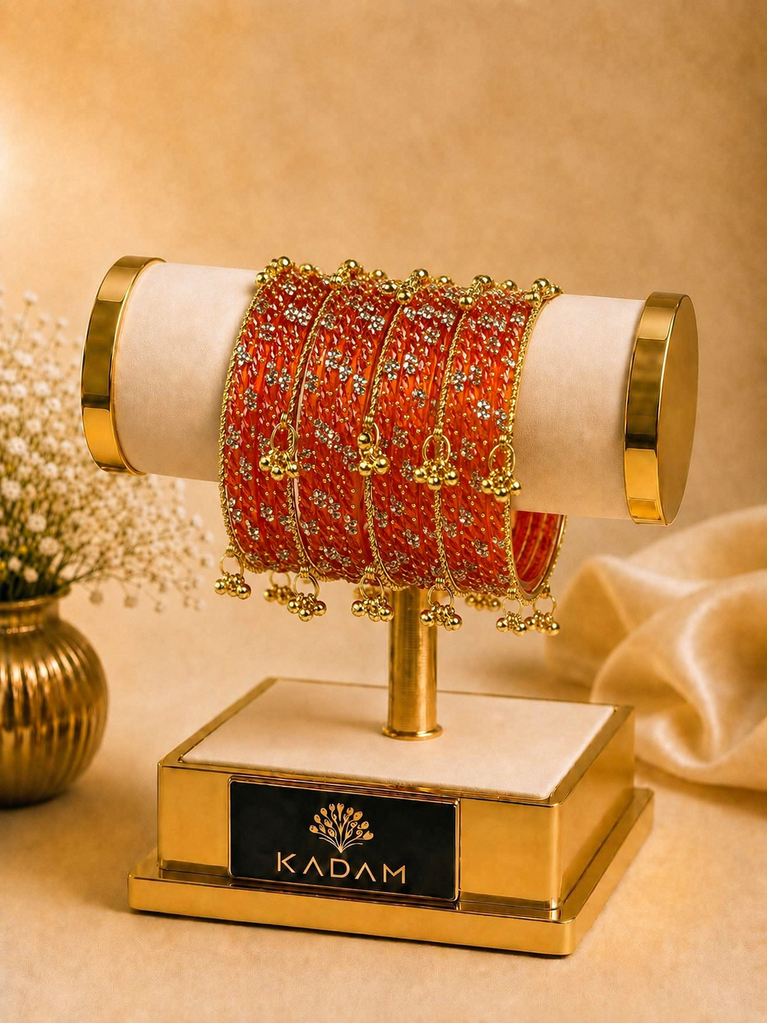 Kashmiri Royal Vermilion Ghungroo Bangles
