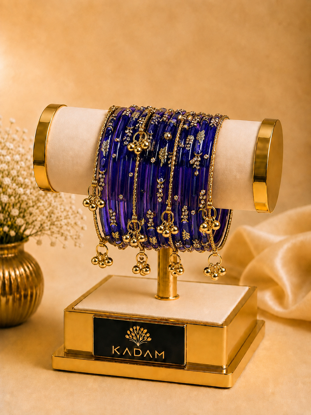 Kashmiri bangles Royal Sapphire Blue Golden Leaf ghungroo Bangles