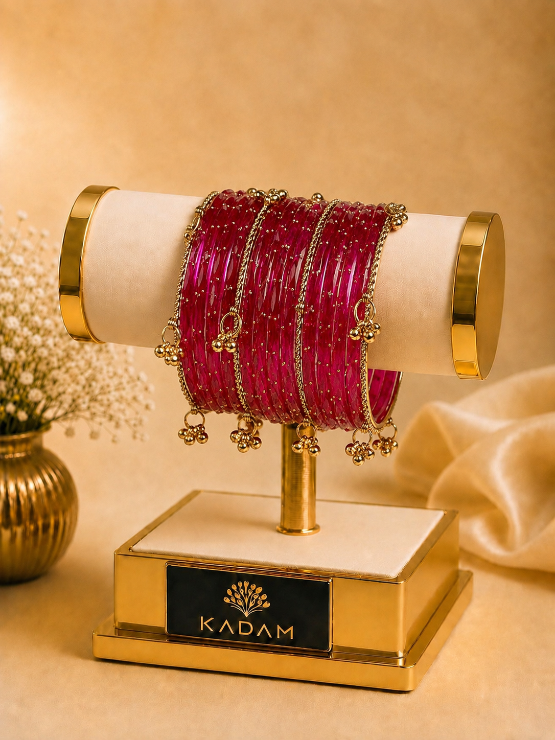 Kashmiri Royal Raspberry Raindrop Ghungroo Bangles