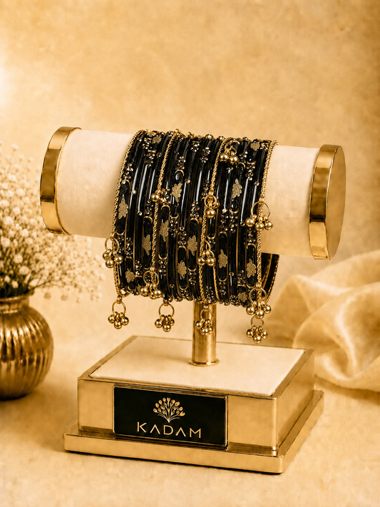 Kashmiri Golden Leaf Black Ghungroo Bangles