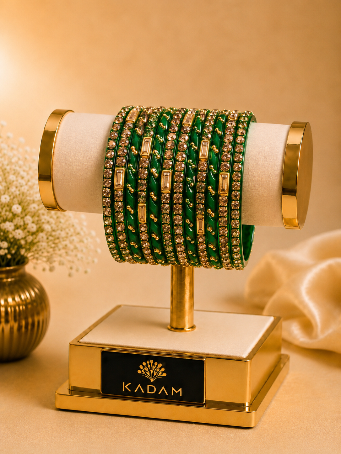 Kashmiri Herram Dark Green Bangles Set