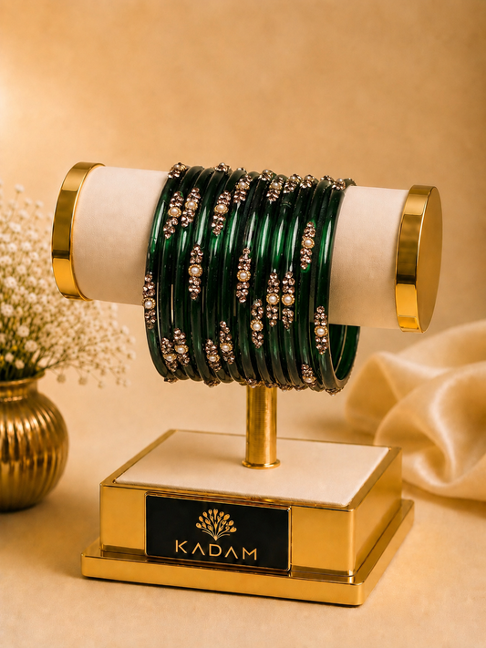 Kashmiri Bottle Green Bangles Set