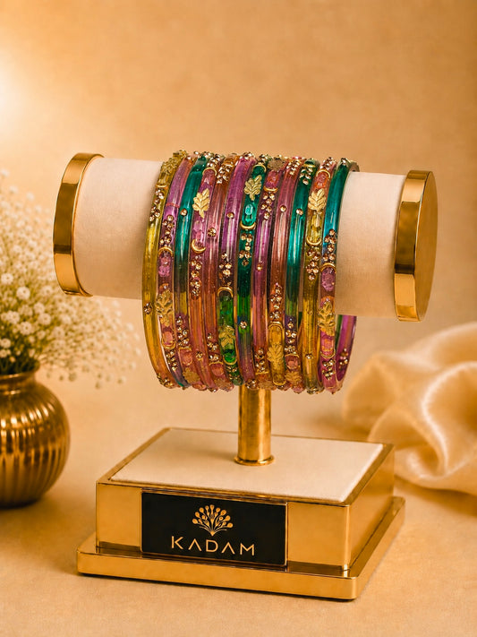 Kashmiri Golden Leaf Multi Bangles Set