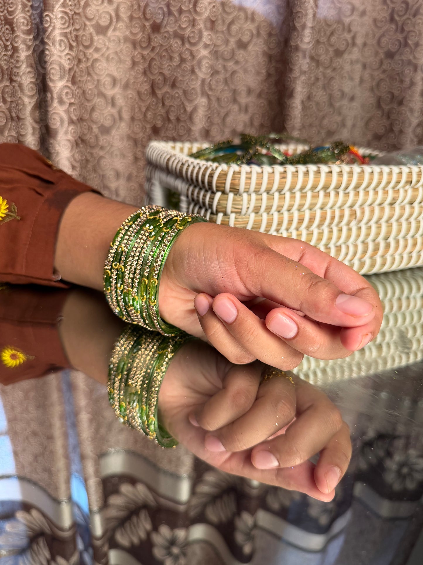 Kashmiri Dadima Light Olive Green Bangles