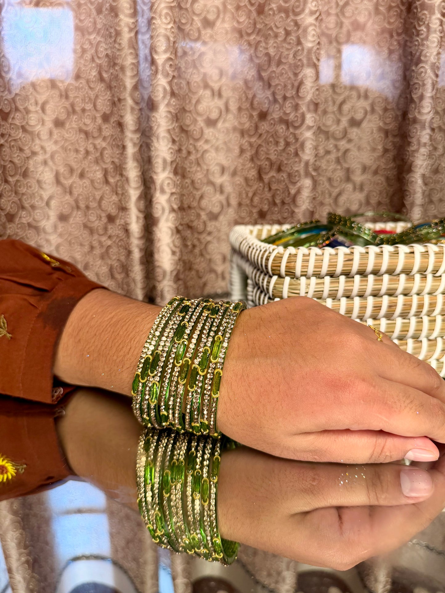 Kashmiri Dadima Jhumka Light Olive Green Bangles