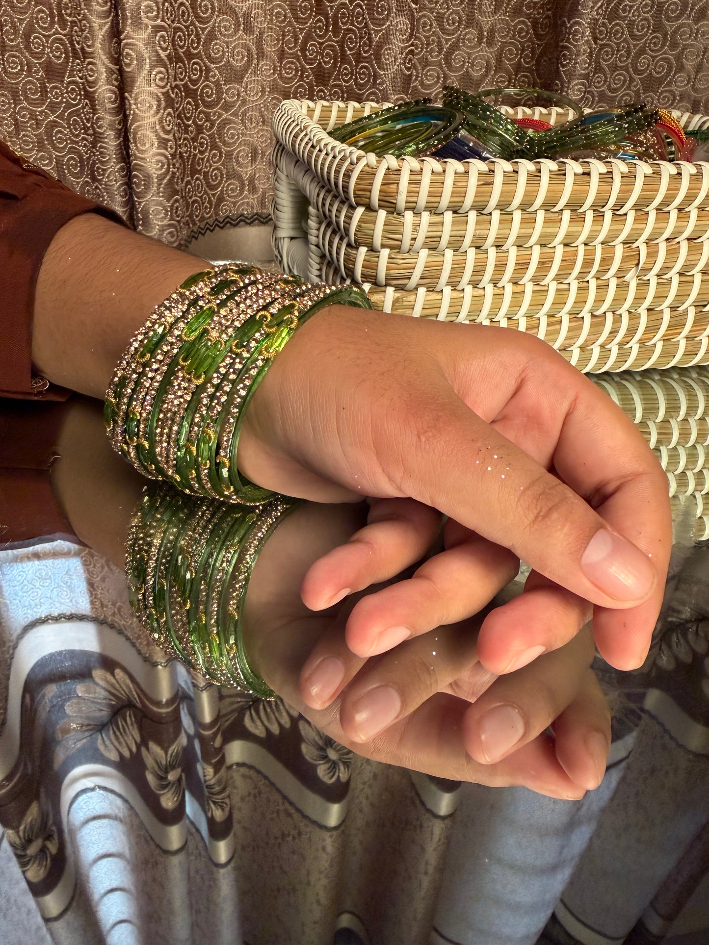 Kashmiri Dadima Jhumka Light Olive Green Bangles