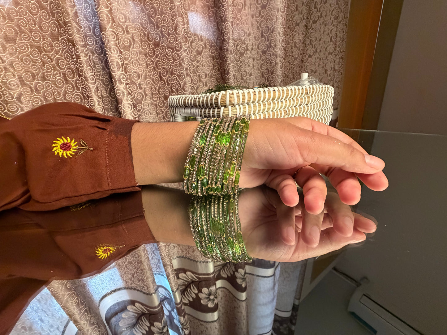 Kashmiri Dadima Jhumka Light Olive Green Bangles