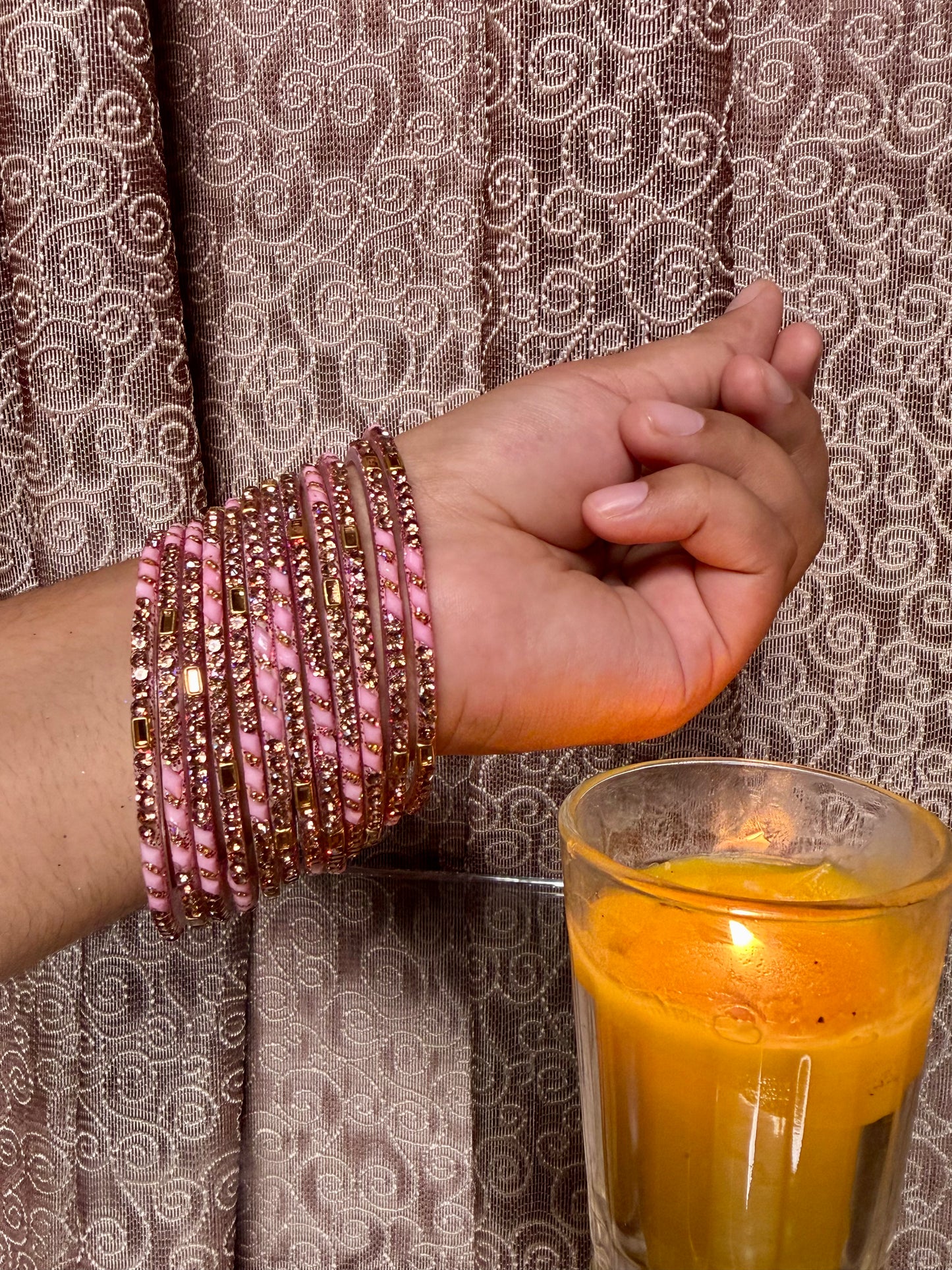 Kashmiri Herram Pink Champagne Bangles Set