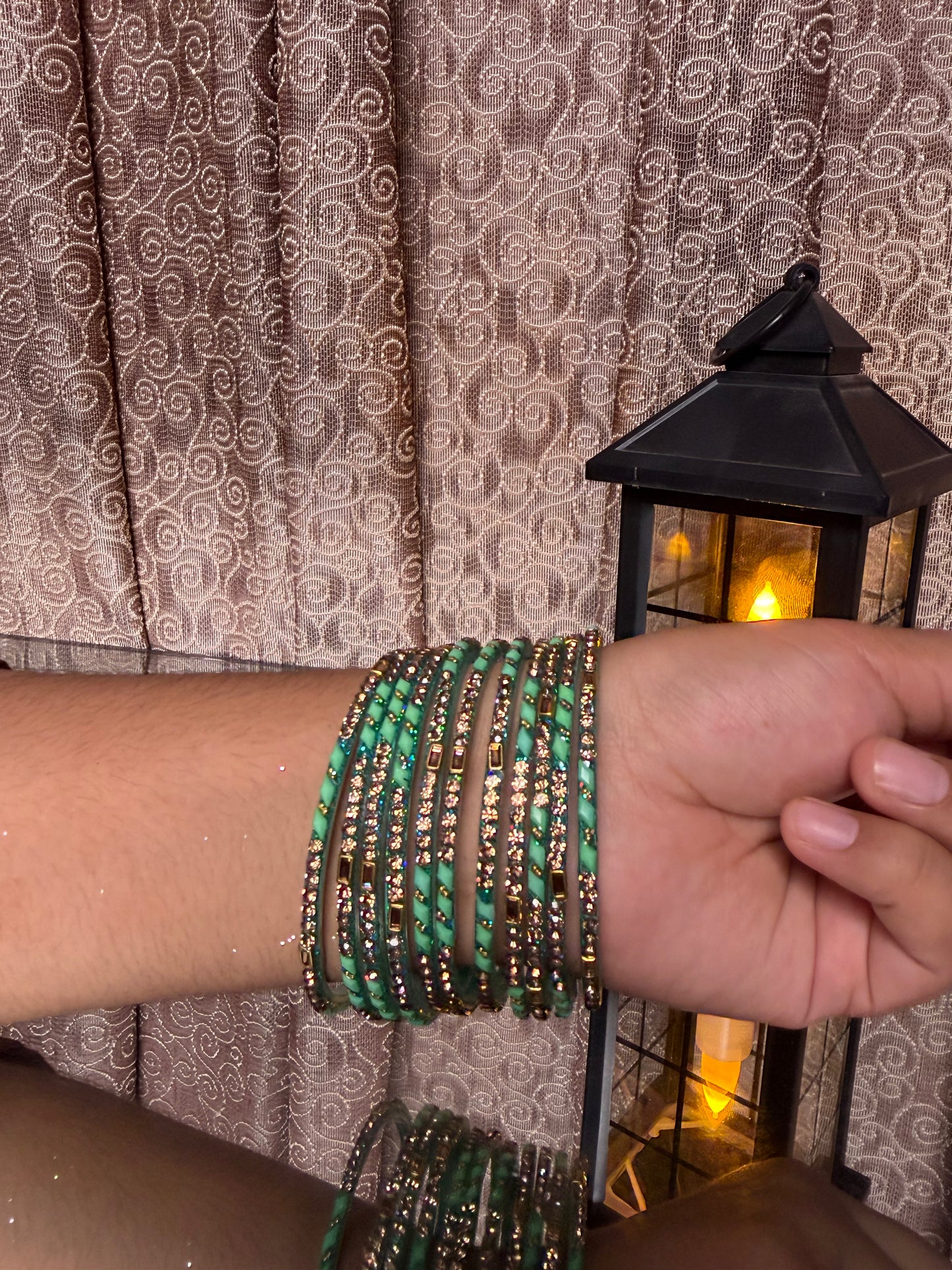 Kashmiri Herram Mint Green Bangles Set