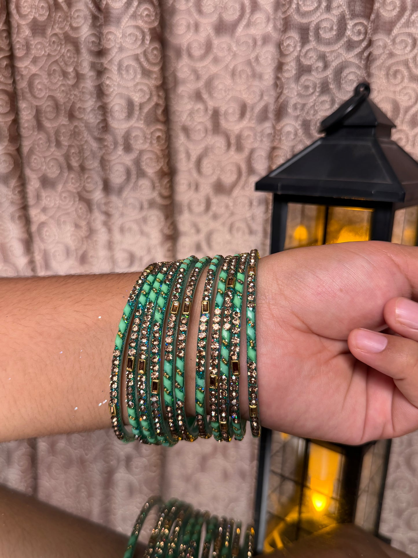 Kashmiri Herram Mint Green Bangles Set
