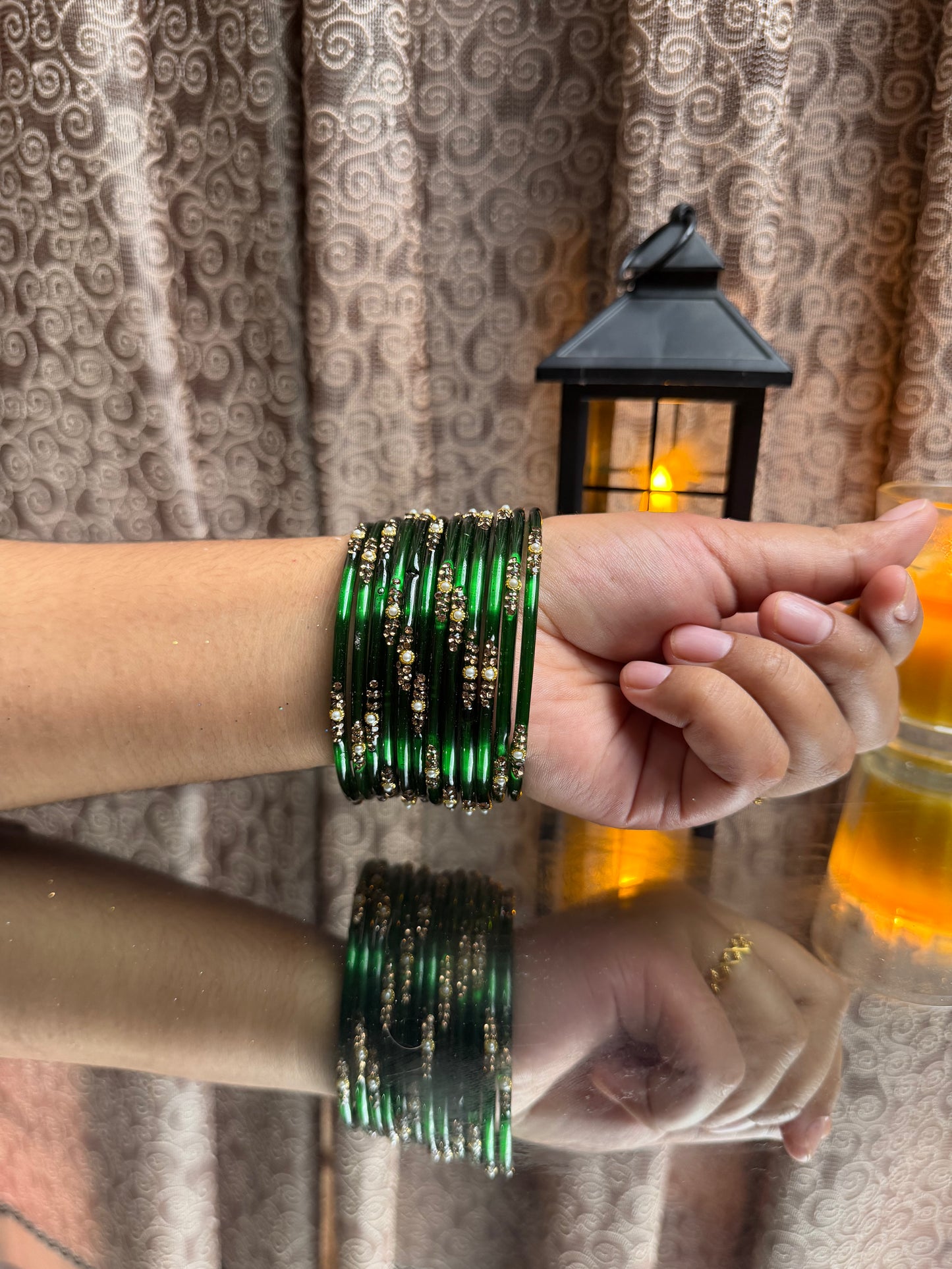 Kashmiri Bottle Green Bangles Set