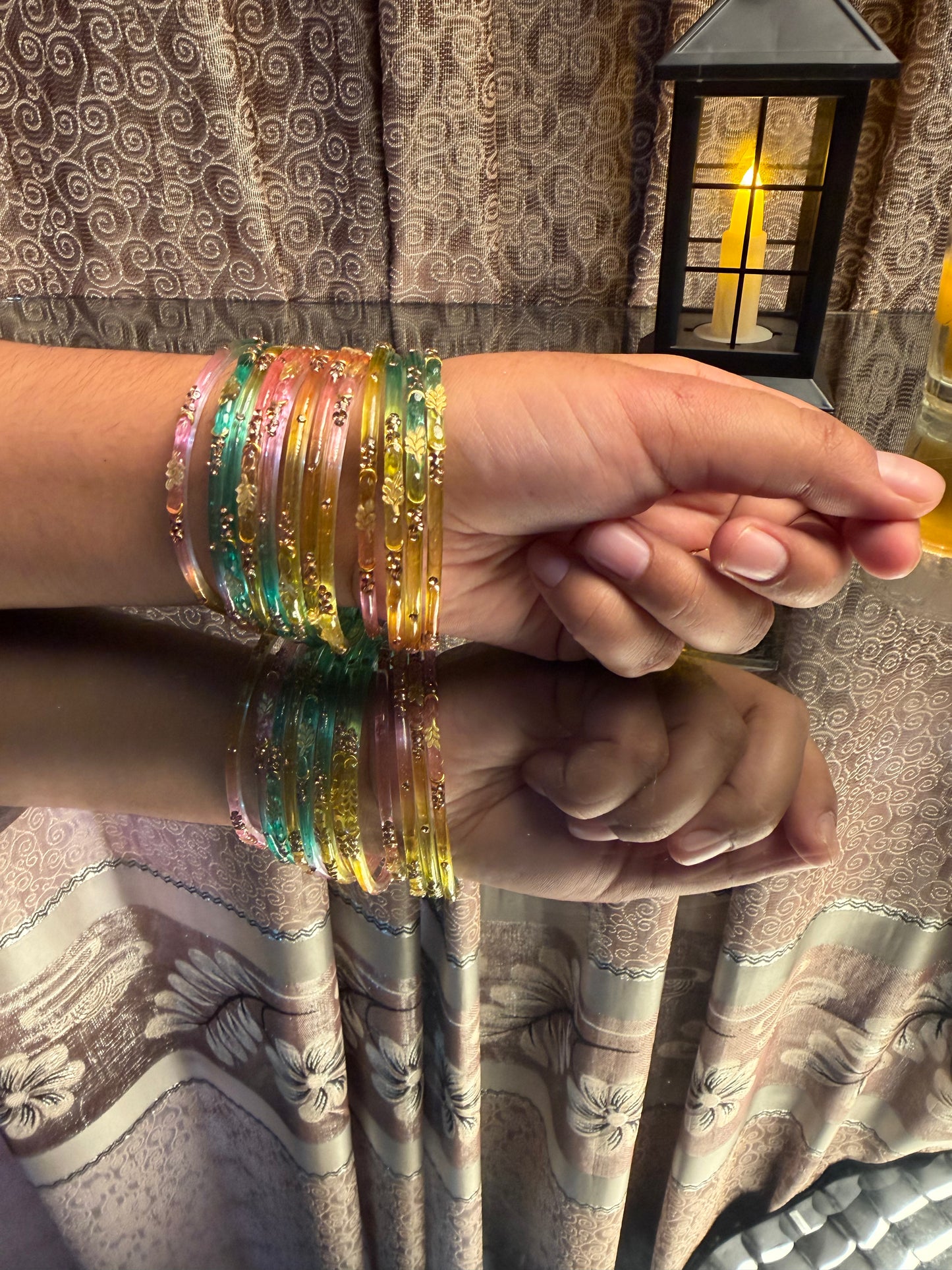 Kashmiri Golden Leaf Multi Bangles Set