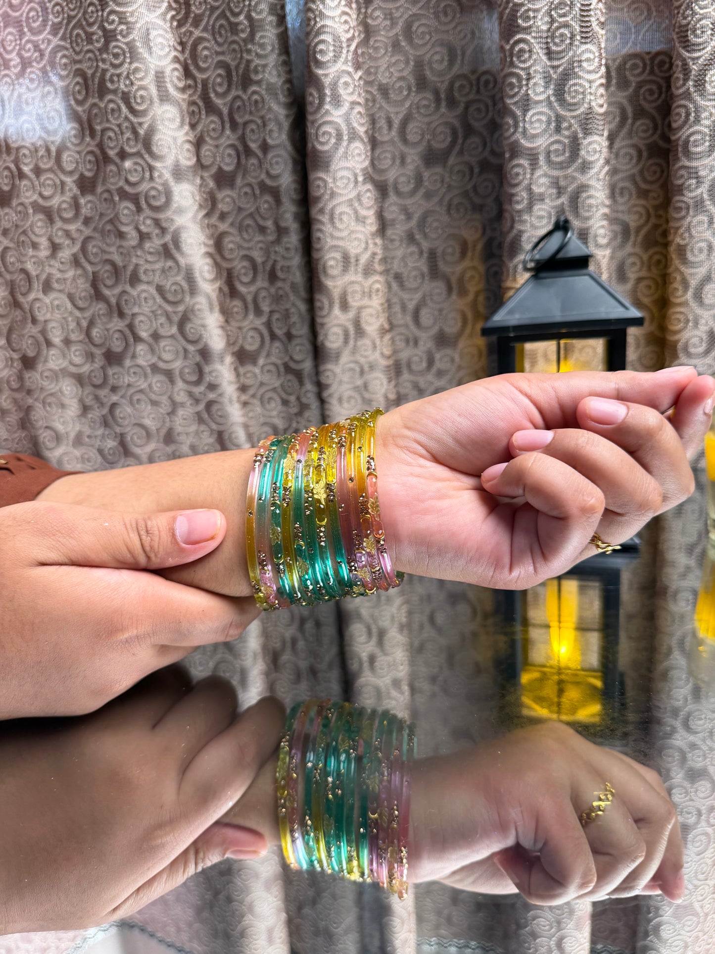 Kashmiri Golden Leaf Multi Bangles Set