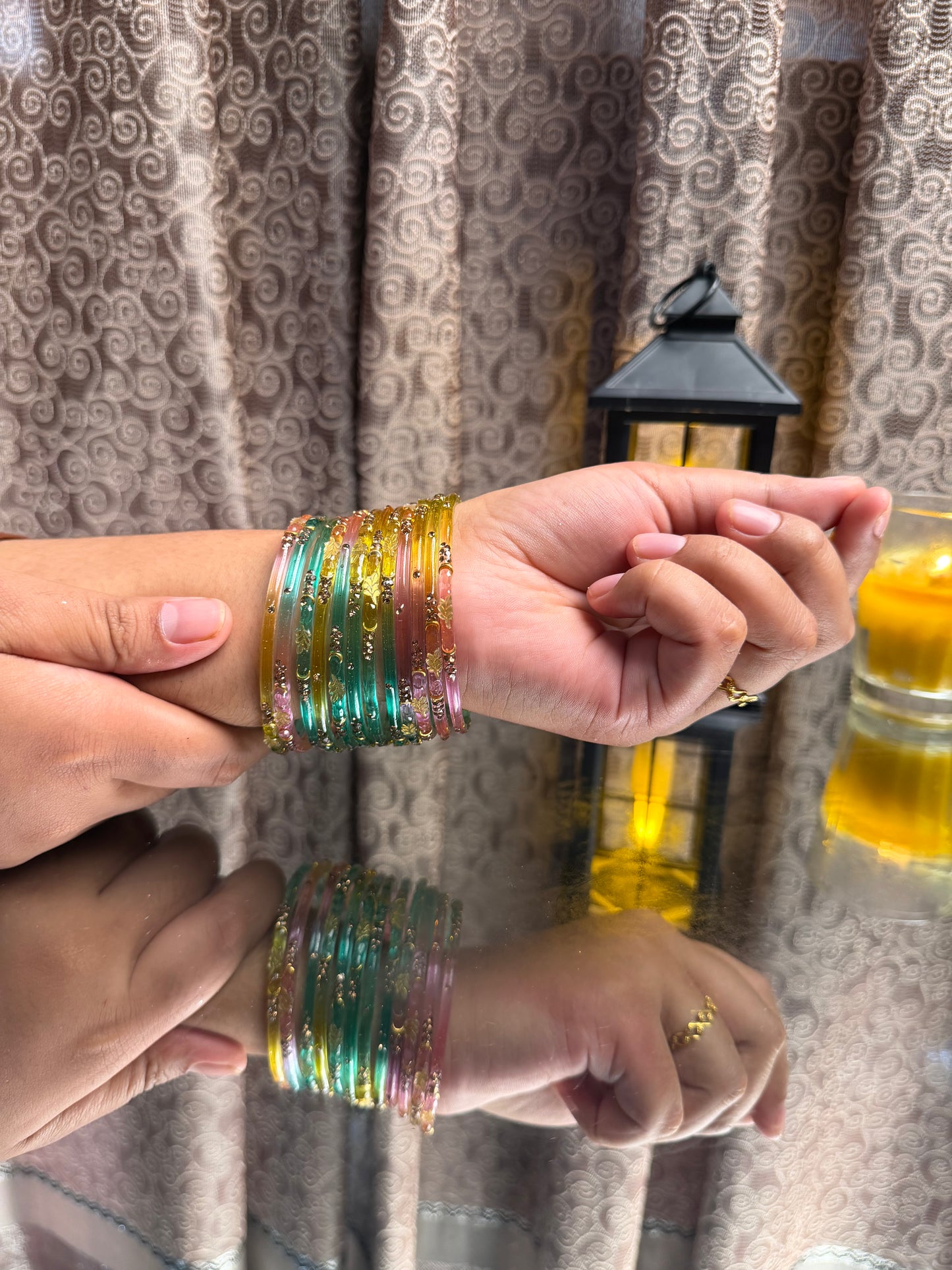 Kashmiri Golden Leaf Multi Bangles Set