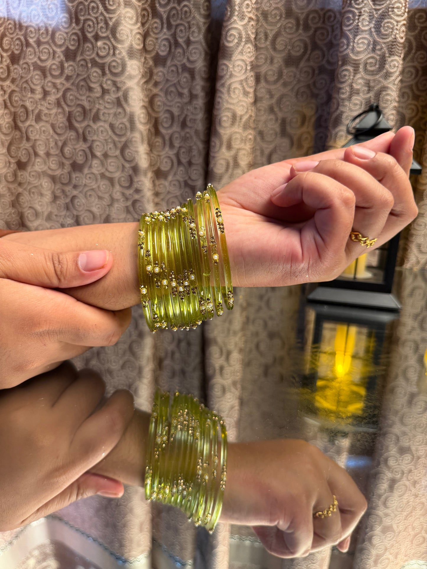Kashmiri  Jhumka Olive Green  Bangles Set