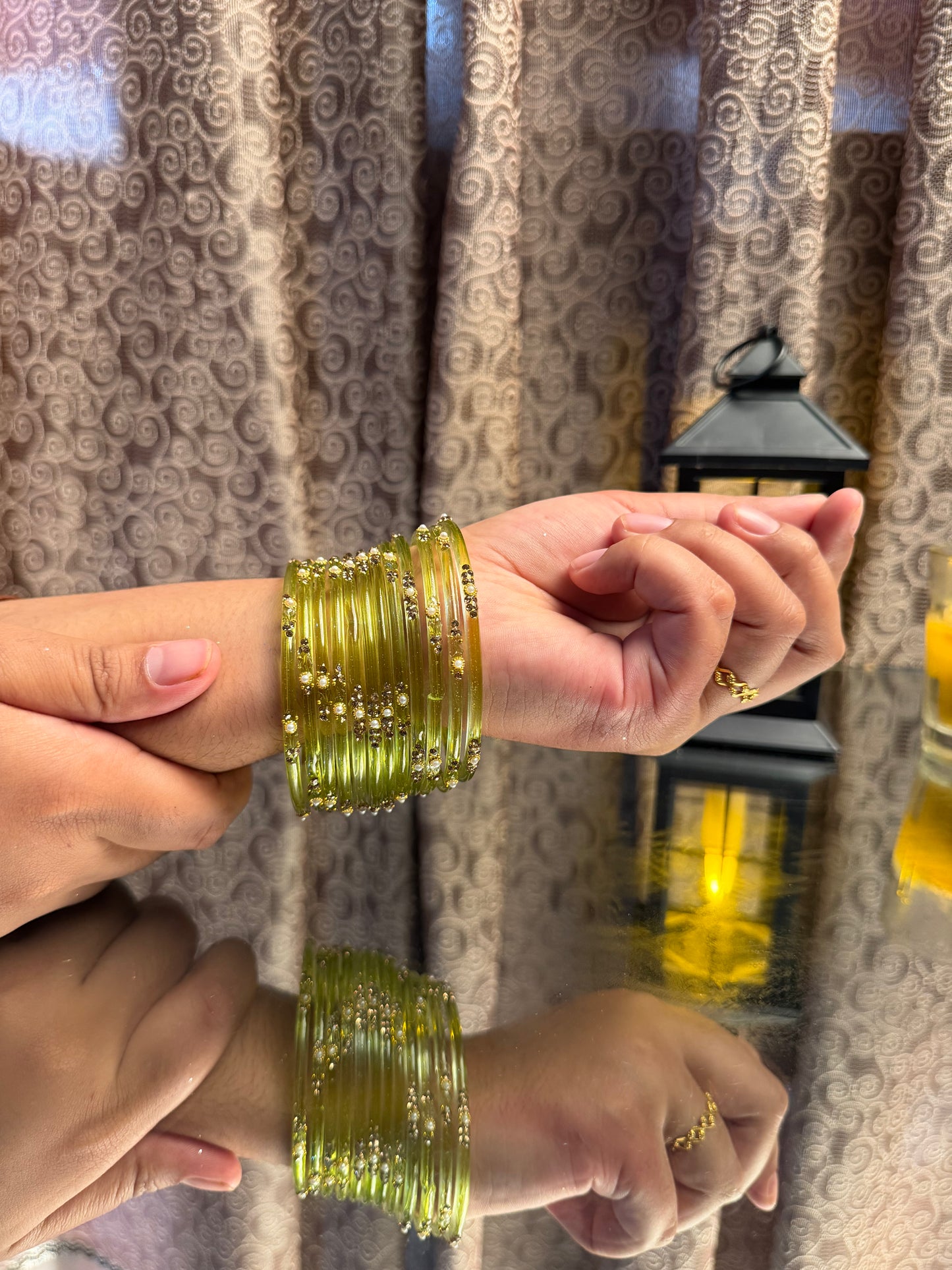 Kashmiri  Jhumka Olive Green  Bangles Set