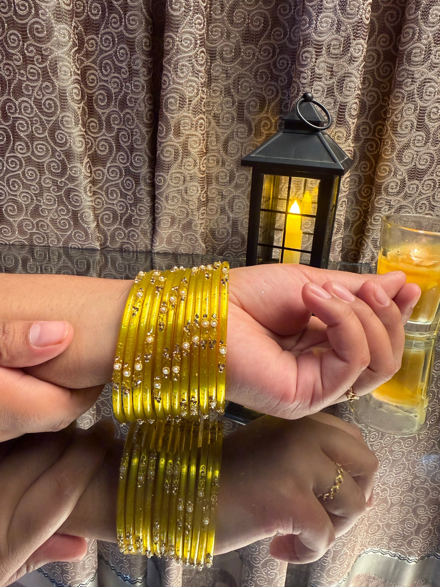 Kashmiri  Jhumka Yellow Bangles Set