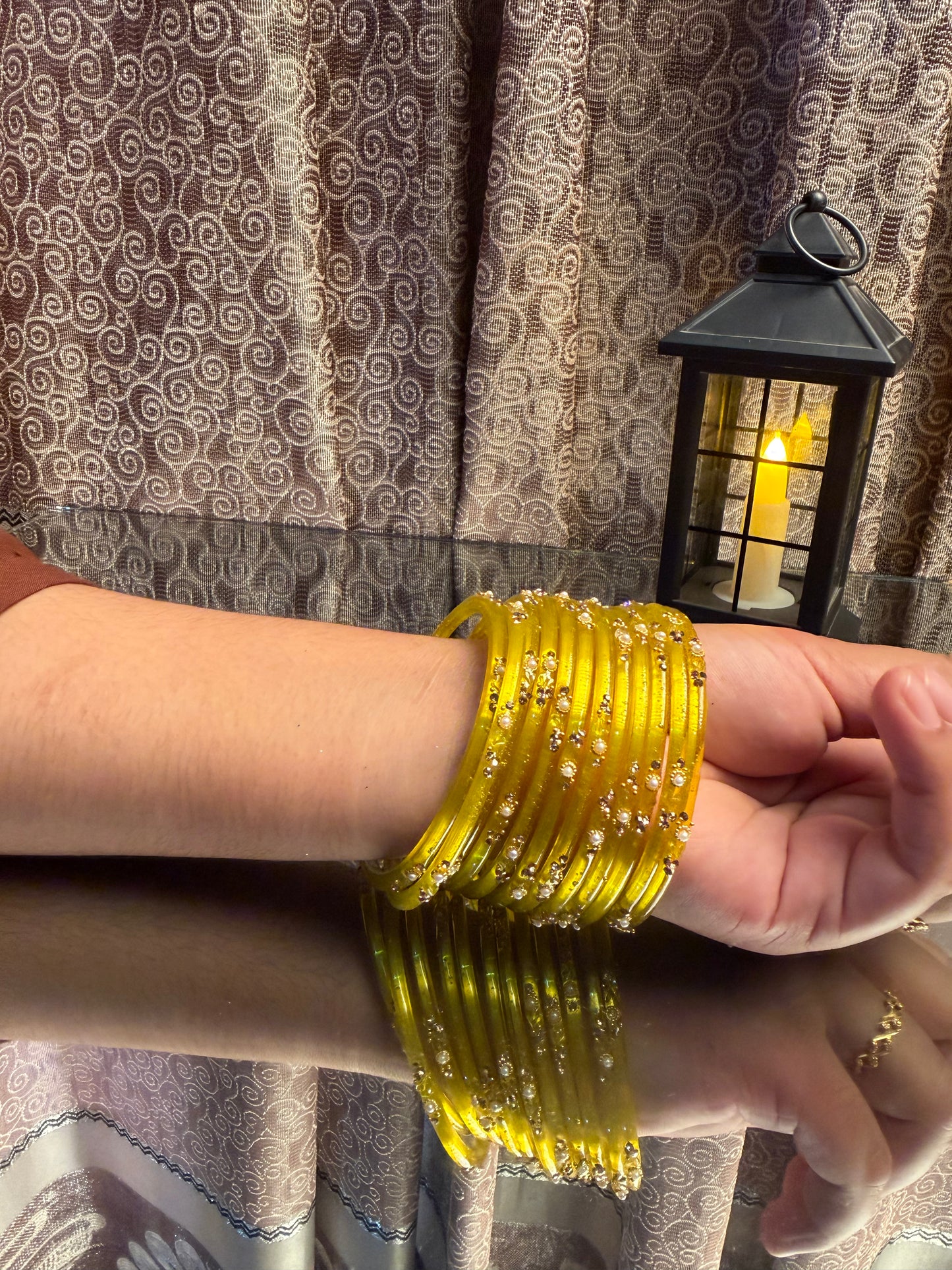 Kashmiri  Jhumka Yellow Bangles Set