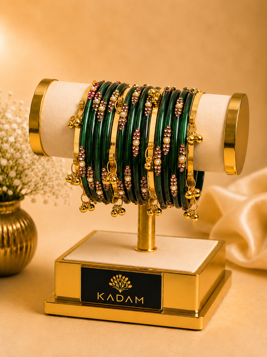 Kashmiri Jhumka Bottle Green Bangles Set