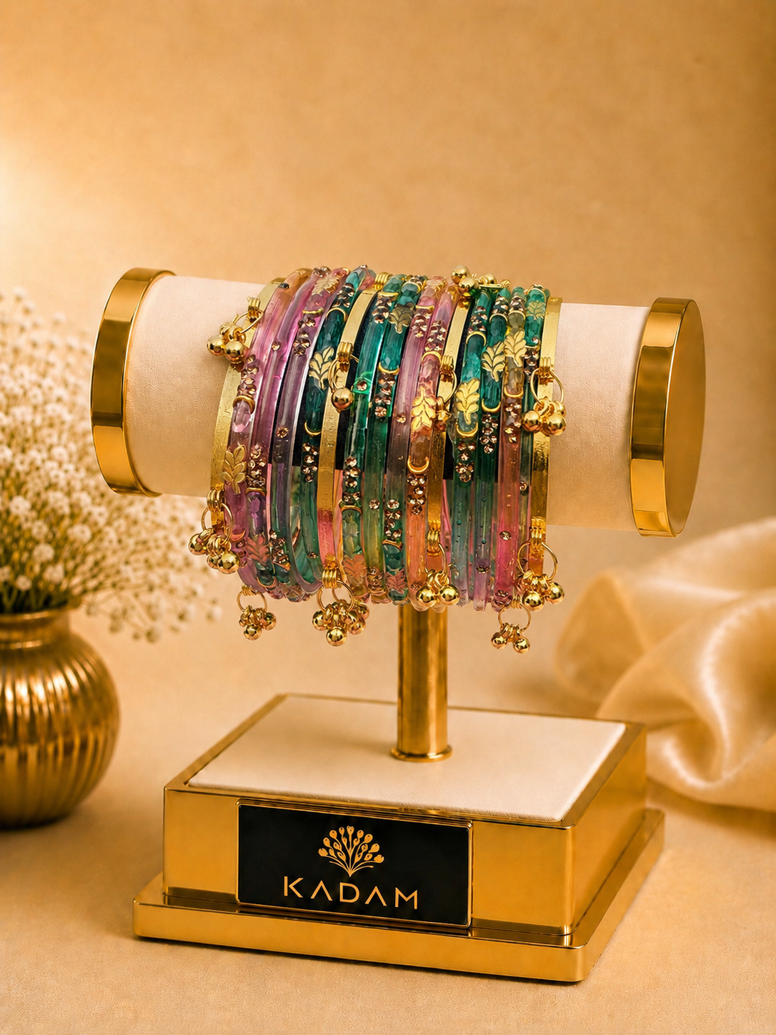 Kashmiri Jhumka Golden Leaf Multi Bangles Set