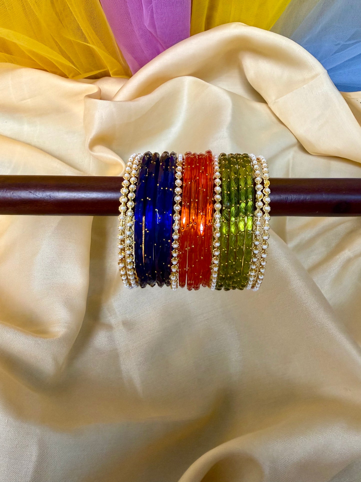 Kashmiri Pearl-Craft Multicolour Glass Bangles