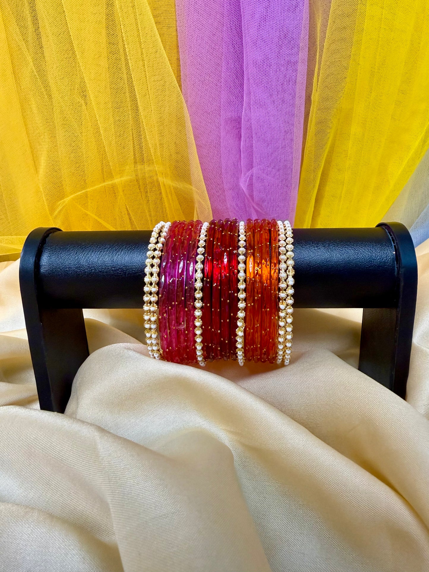 Kashmiri Pearl-Craft Multicolour Glass Bangles
